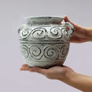Greek Clay Plant Pot With Handles - Cream 15cm