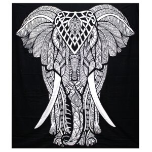 B&W Double Cotton Bedspread + Wall Hanging - Elephant