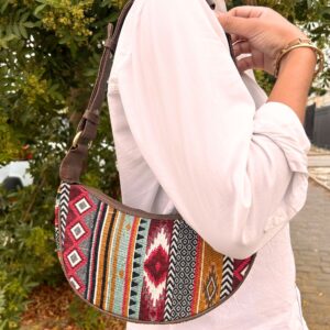 Jacquard Hobo Bag - Rich Browns (brown strap)