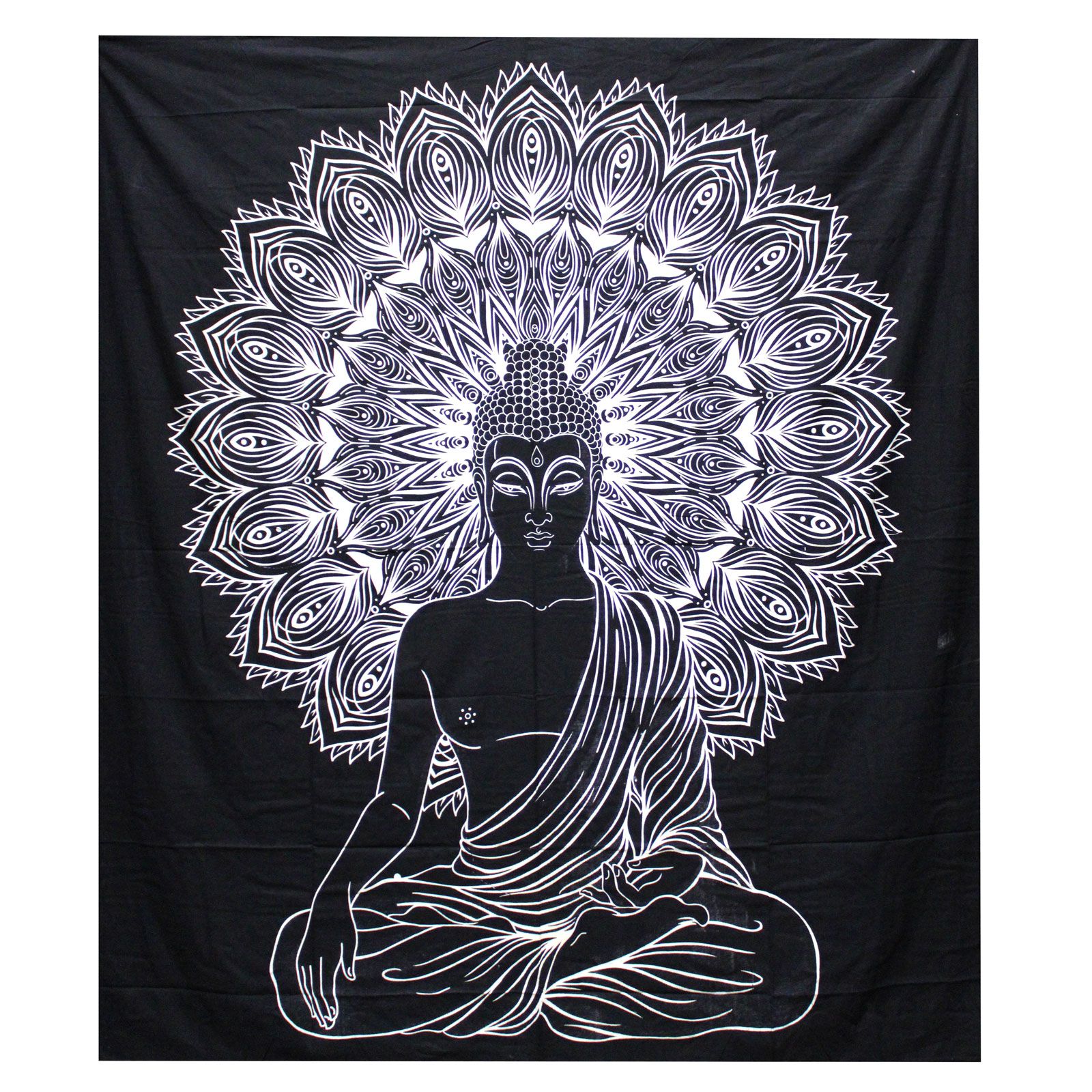 bG9jYWw6Ly9tZWRpYS9TSy9KQy82MFIzMEMxRzZNV0tKQ1NLLzAyOWZhZjViLmpwZWc.jpg B&W Double Cotton Bedspread + Wall Hanging - Buddha