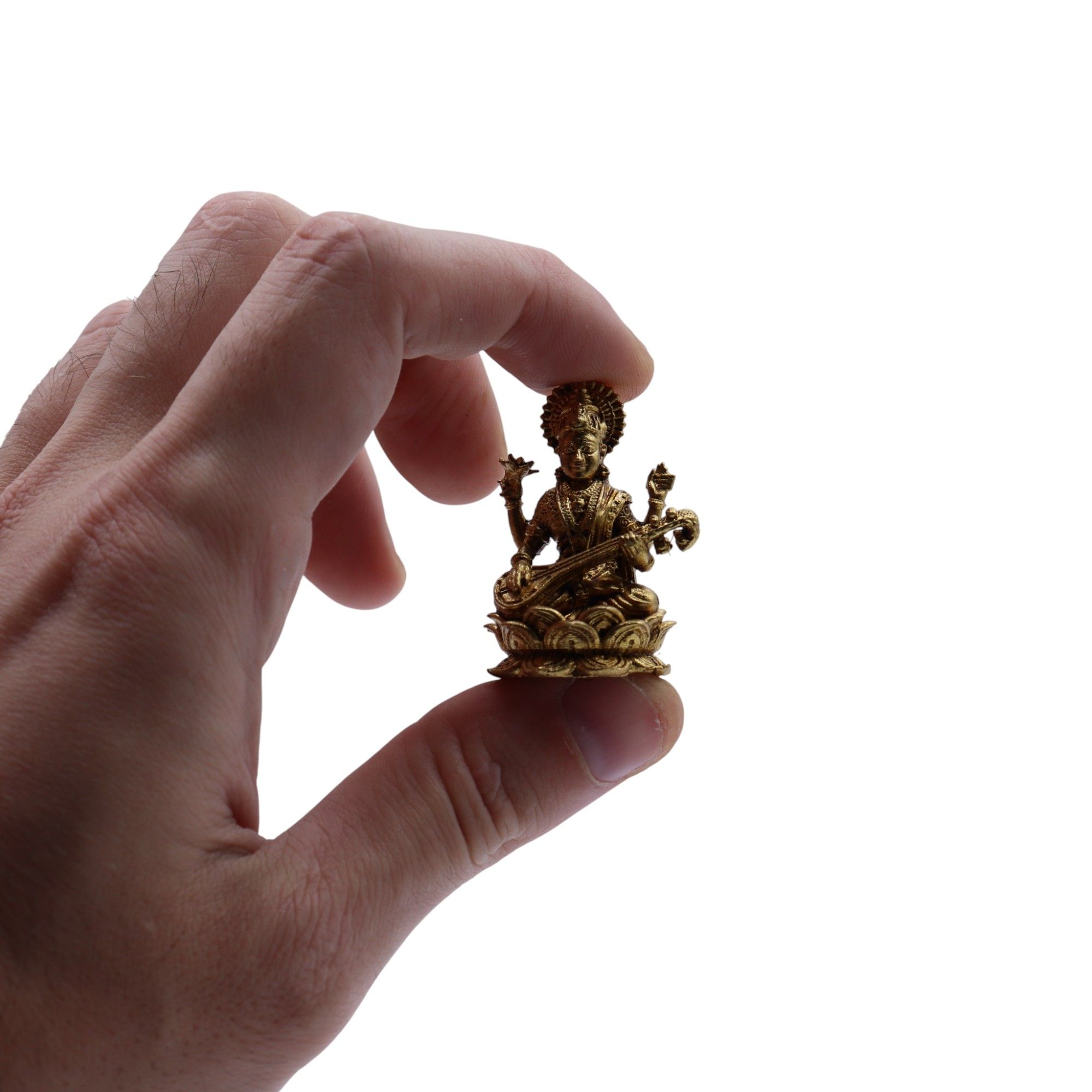 bG9jYWw6Ly9tZWRpYS9TTS9FRC82MFIzMEMxSjY0UzNFRFNNL2RkMzZhMThiLmpwZw.jpg Brass Miniature Gods - Sarswati (22gms) - 34mm - Image 2