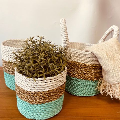 bG9jYWw6Ly9tZWRpYS9TTi8wRC82MFIzMEMxRzZSVDMwRFNOLzAwNGZmMDgwLmpwZWc.jpg Seagrass Basket Set - Green / Natural / White - Image 6