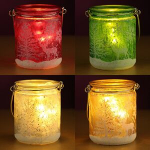 Festive Glitter Christmas Tea Light Jar with Rope
