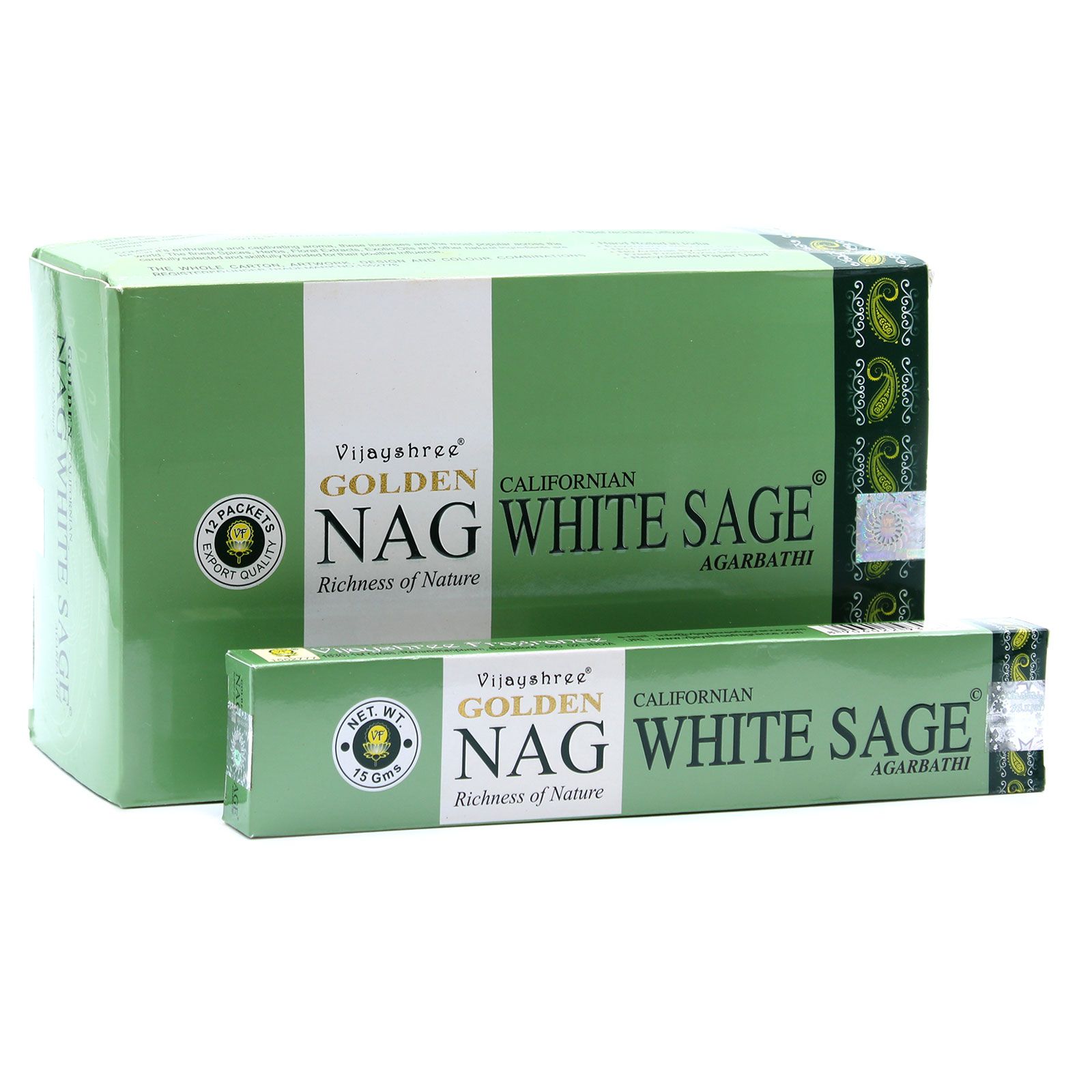 bG9jYWw6Ly9tZWRpYS9TTi8yQy82MFIzMEMxRzZSUjMyQ1NOL2MxMjUzNGU0LmpwZWc.jpg 15g Golden Nag - White Sage Incense - Image 2