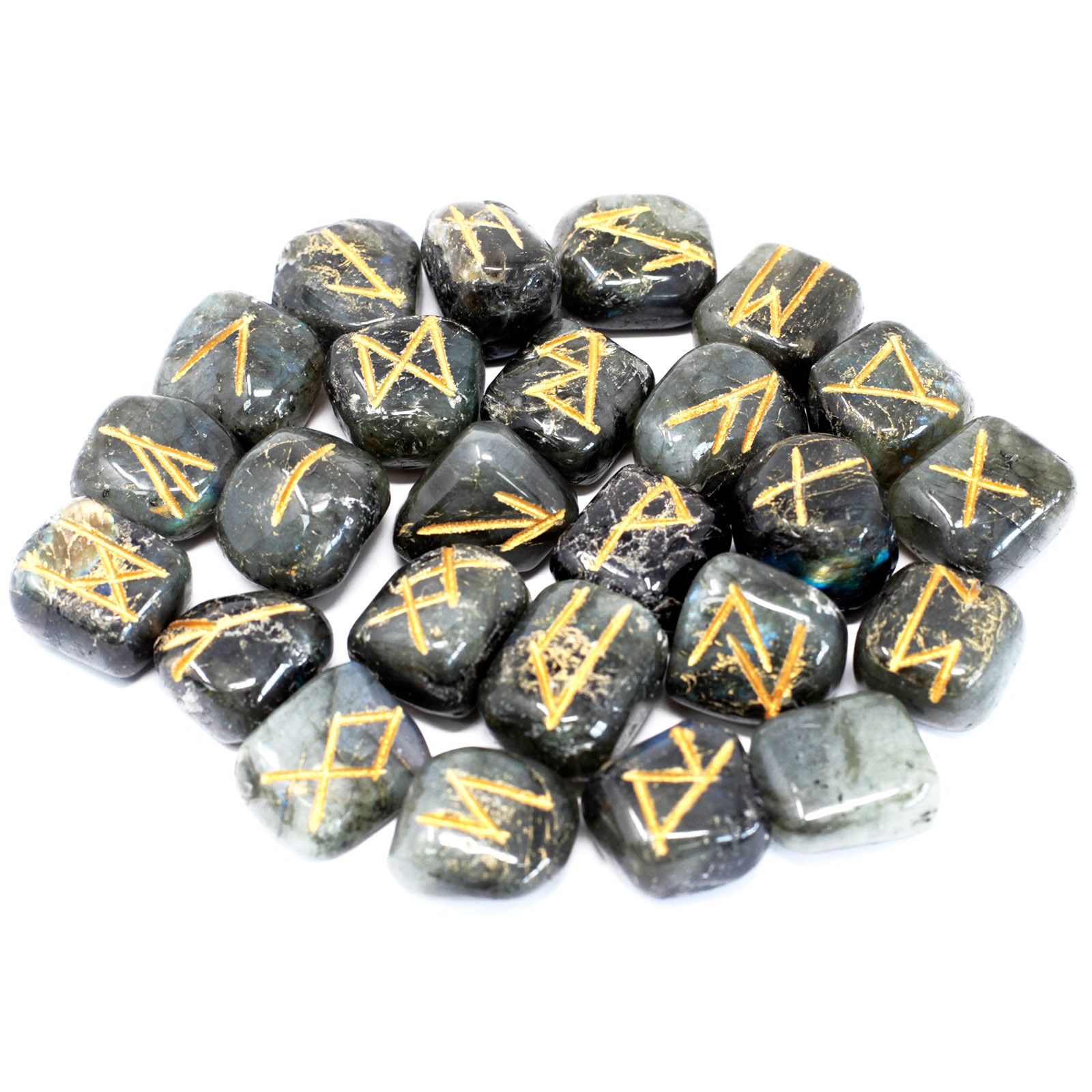 bG9jYWw6Ly9tZWRpYS9TUC9HQy82MFIzMEMxRzZNUzNHQ1NQLzc2N2IxYjdmLmpwZWc.jpg Runes Stone Set in Pouch - Labradorite - Image 2